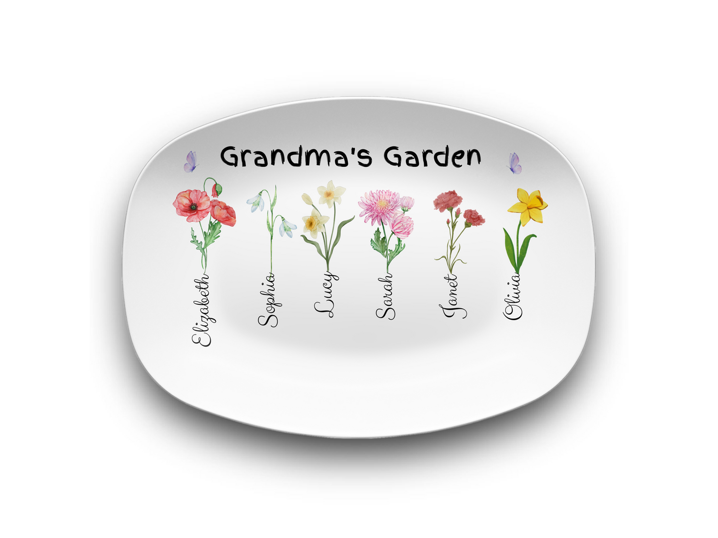 Personalized Birth Flower Platter | Custom for Grandma, Mama, Nana, Gigi & More