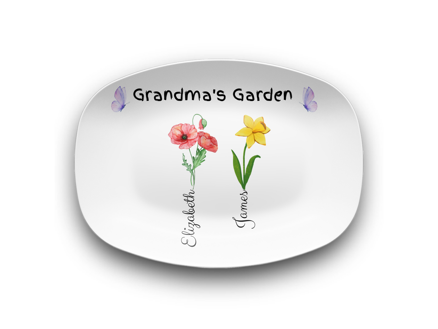 Personalized Birth Flower Platter | Custom for Grandma, Mama, Nana, Gigi & More