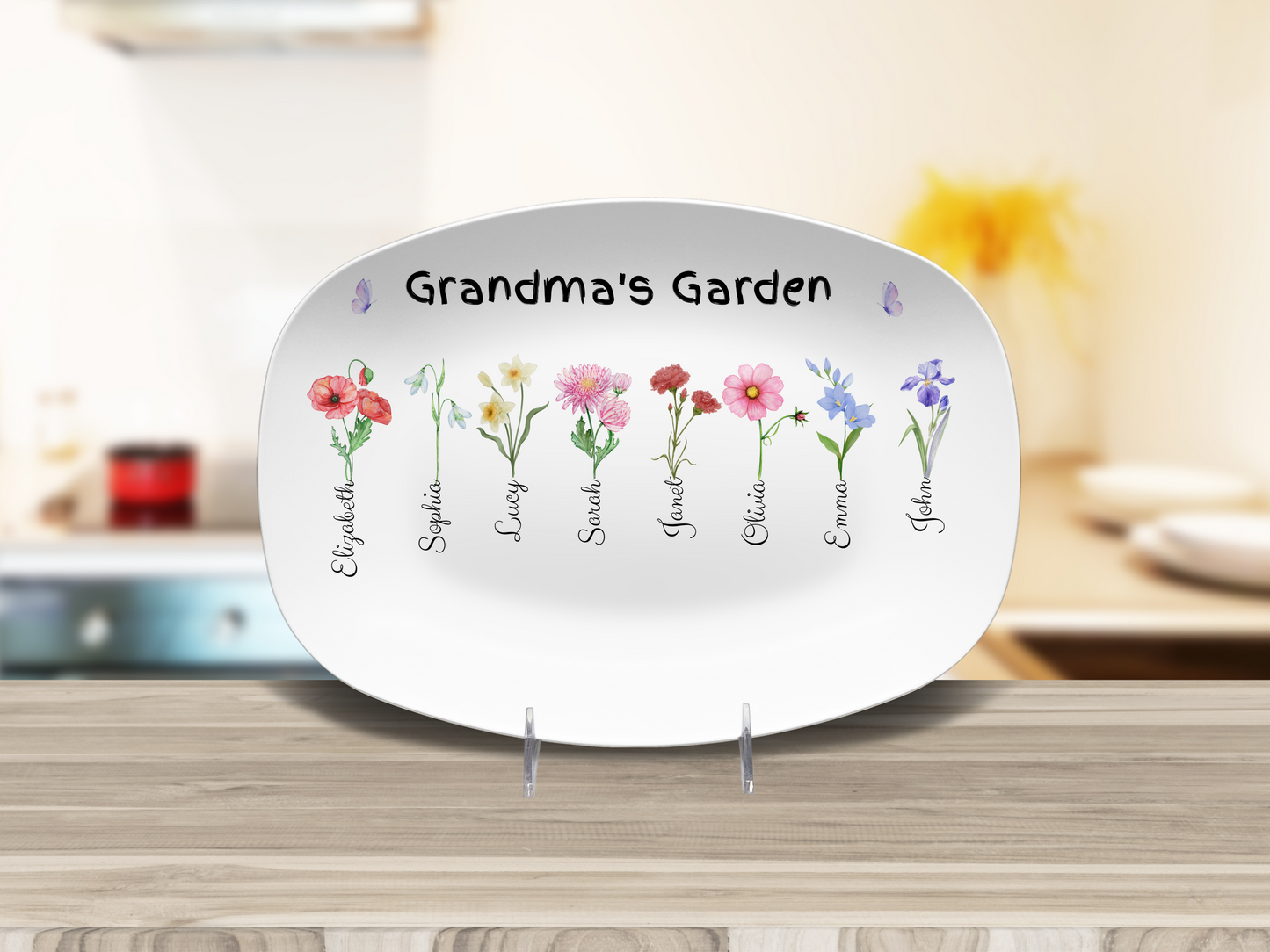 Personalized Birth Flower Platter | Custom for Grandma, Mama, Nana, Gigi & More