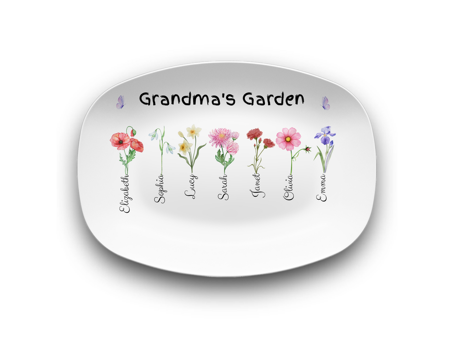 Personalized Birth Flower Platter | Custom for Grandma, Mama, Nana, Gigi & More