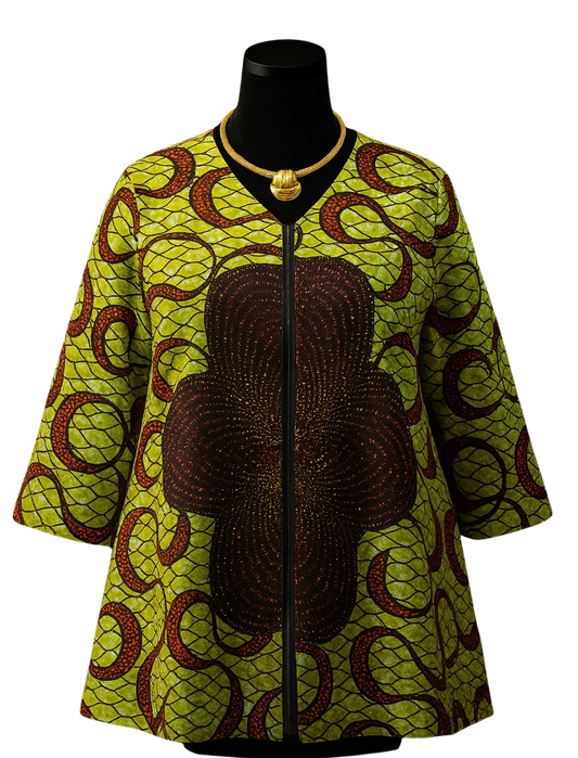 The Abímbọ́lá Top | Green & Brown Ankara Tunic of Joy
