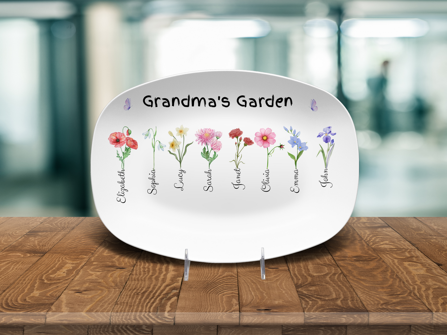 Personalized Birth Flower Platter | Custom for Grandma, Mama, Nana, Gigi & More
