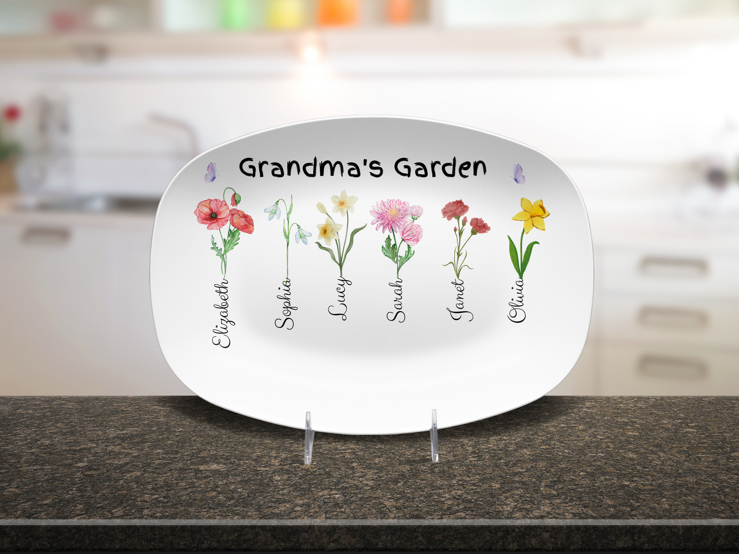 Personalized Birth Flower Platter | Custom for Grandma, Mama, Nana, Gigi & More