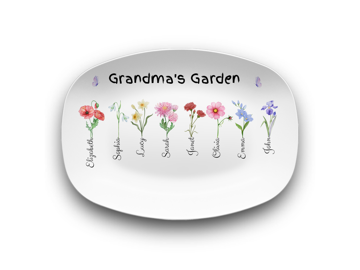 Personalized Birth Flower Platter | Custom for Grandma, Mama, Nana, Gigi & More