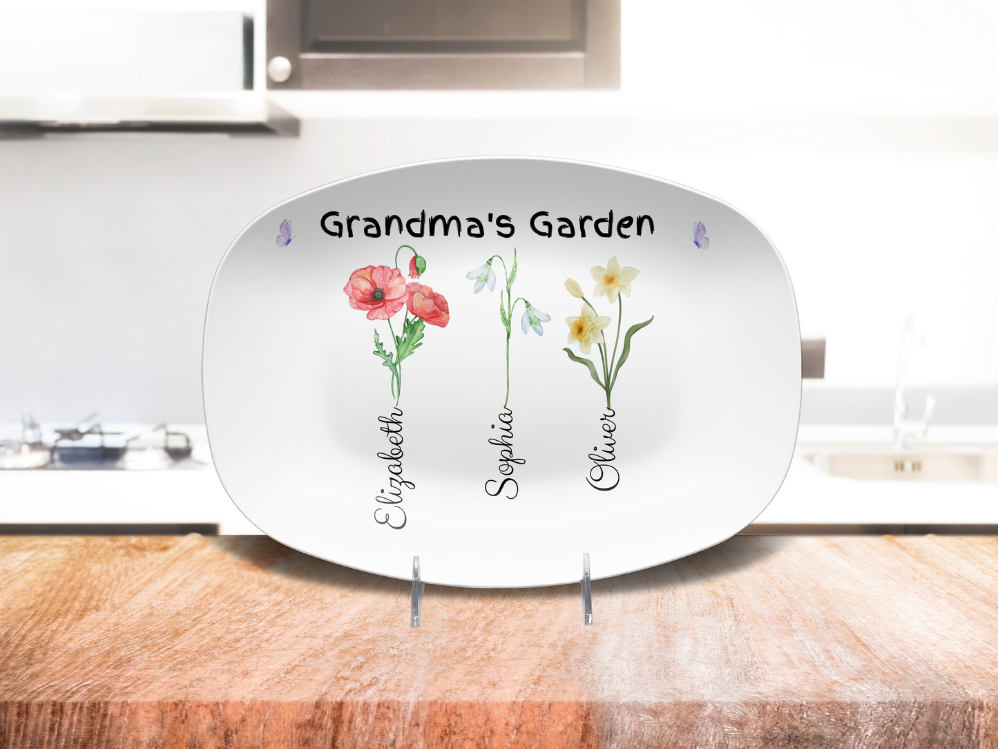 Personalized Birth Flower Platter | Custom for Grandma, Mama, Nana, Gigi & More