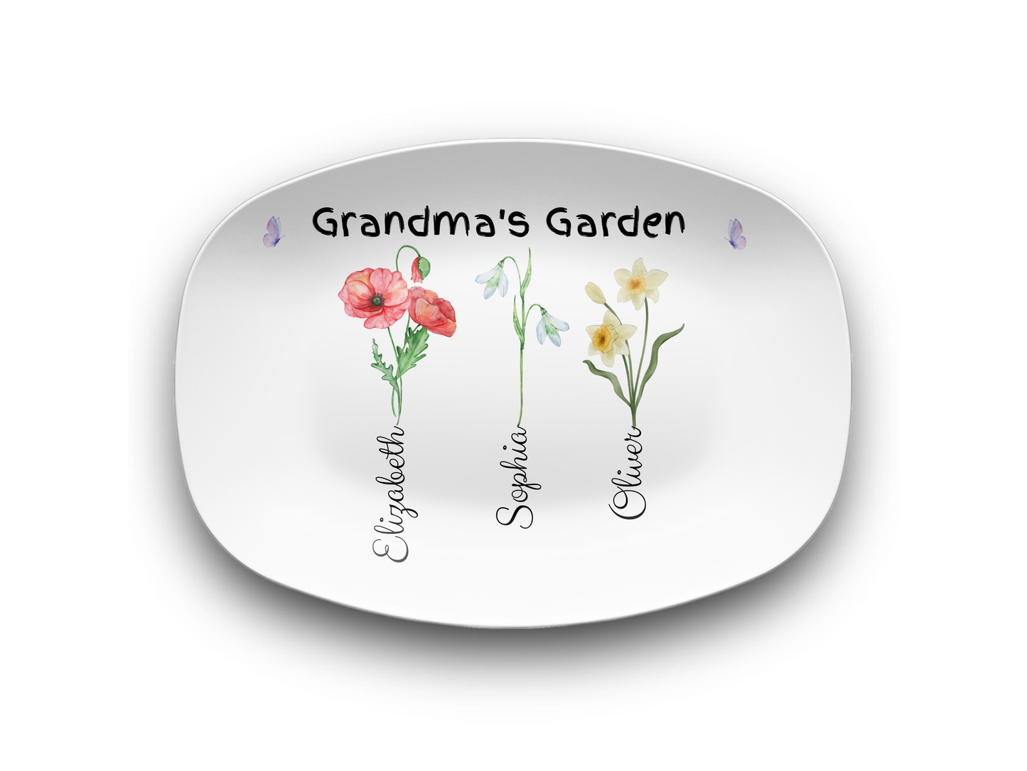 Personalized Birth Flower Platter | Custom for Grandma, Mama, Nana, Gigi & More