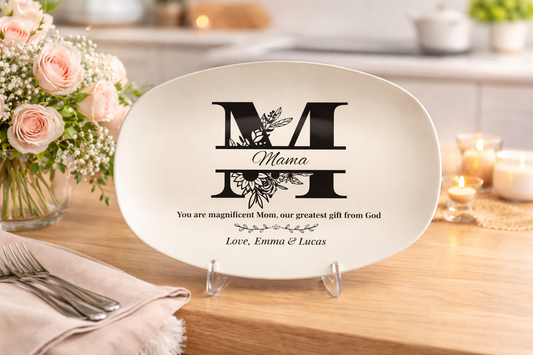 Personalized Monogram Platter Gift for Mom, Custom Name Serving plate, Unbreakable Keepsake