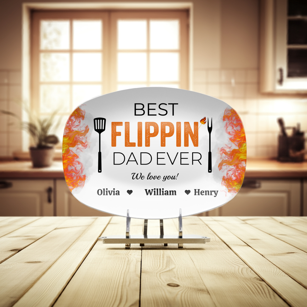 Best Flipping Dad Ever | Personalized BBQ Platter | Father's Day, Gift For Dad, Grandpa