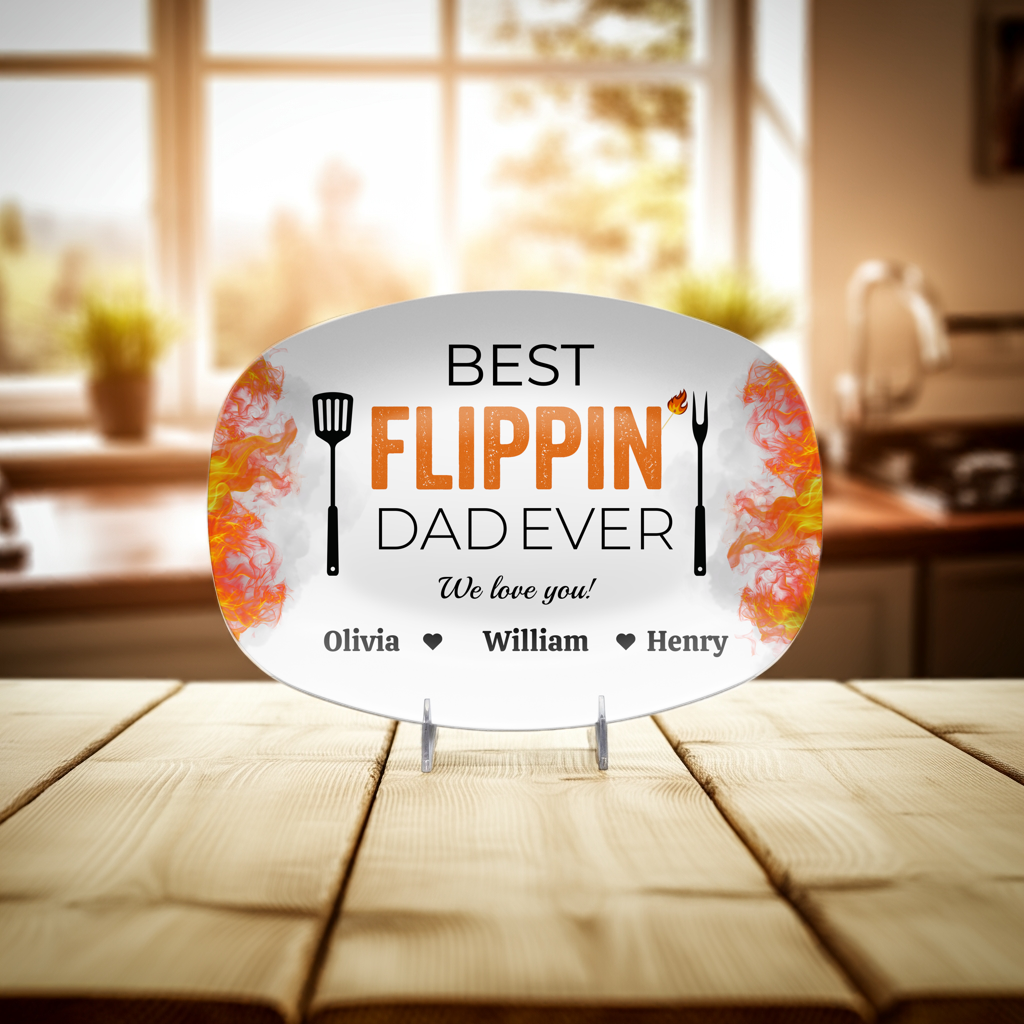 Best Flipping Dad Ever | Personalized BBQ Platter | Father's Day, Gift For Dad, Grandpa