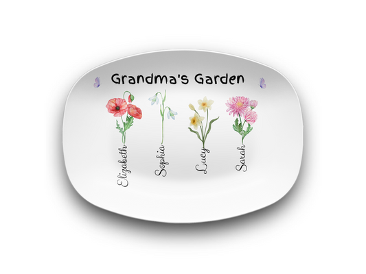 Personalized Birth Flower Platter | Custom for Grandma, Mama, Nana, Gigi & More