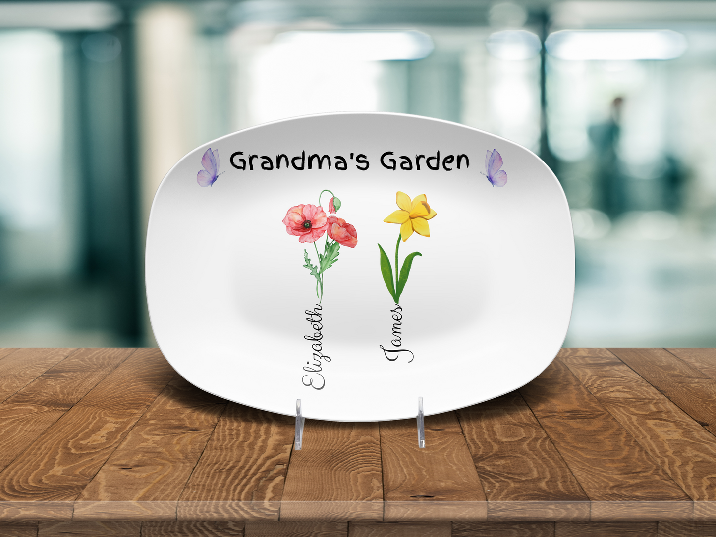 Personalized Birth Flower Platter | Custom for Grandma, Mama, Nana, Gigi & More