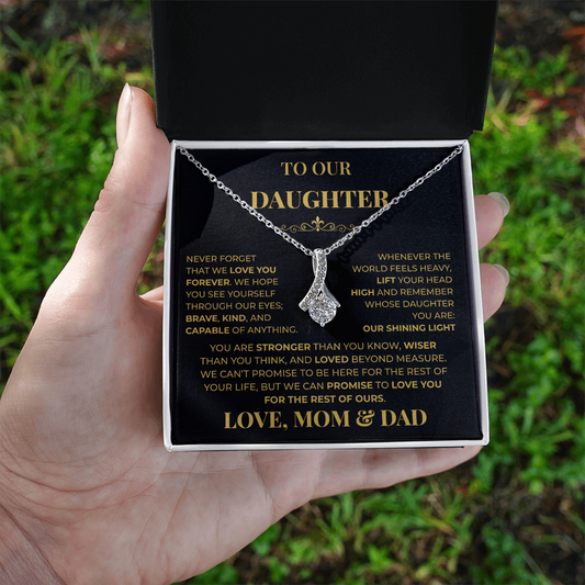 Beautiful Gift for Daughter From Mom & Dad "Never Forget That We Love You" Necklace