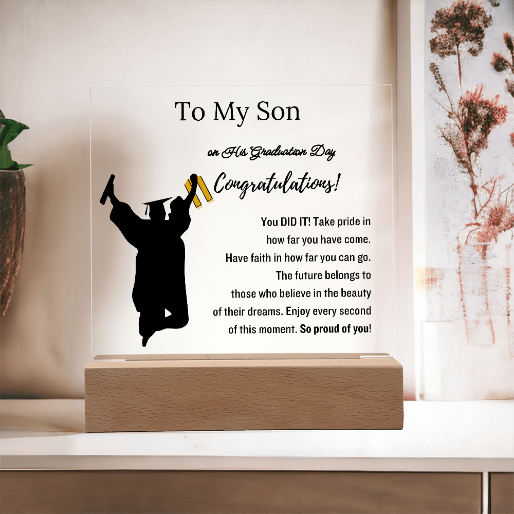 To My Son | Graduation Gift | Acrylic Plaque with Led Base