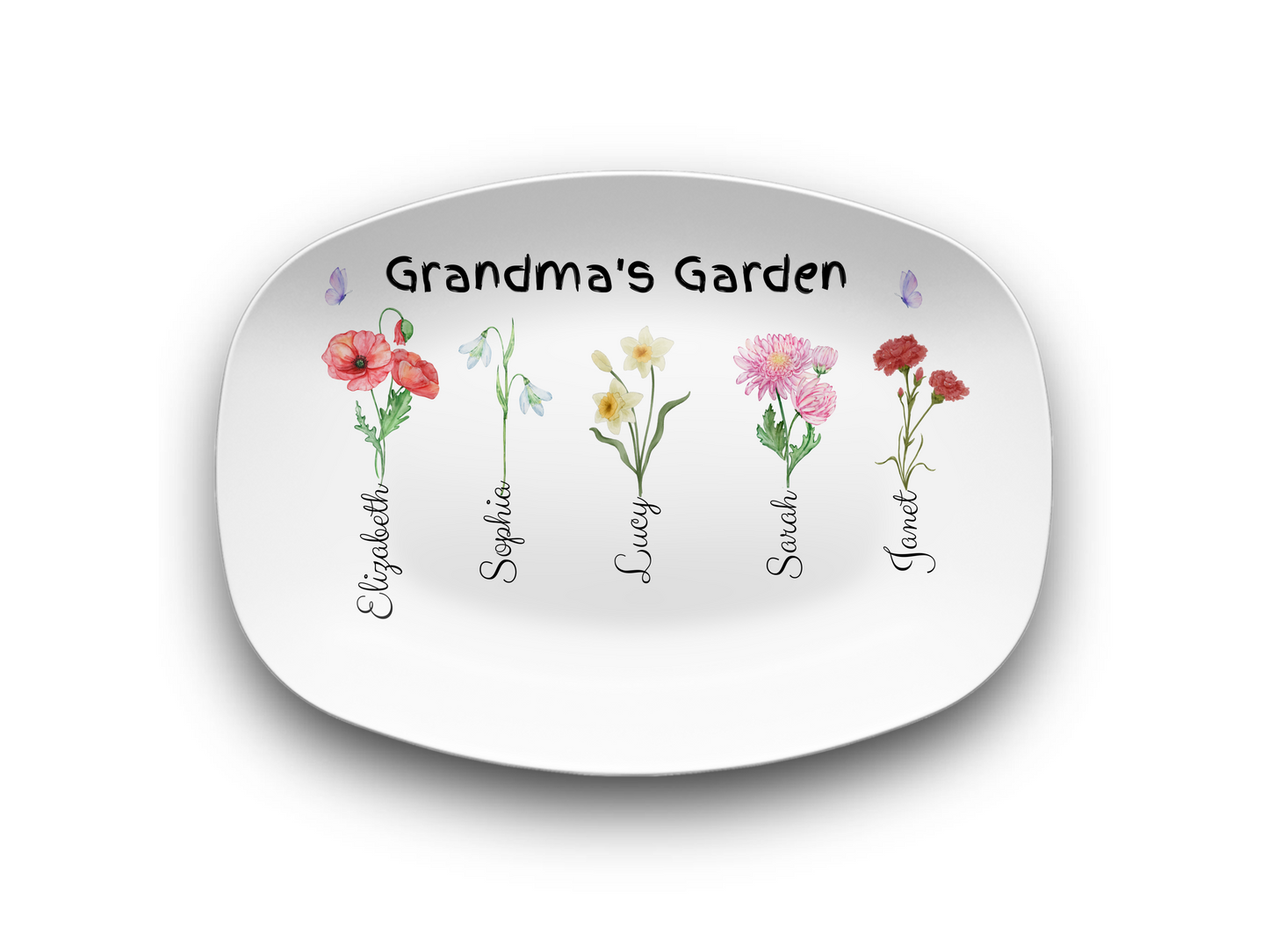 Personalized Birth Flower Platter | Custom for Grandma, Mama, Nana, Gigi & More