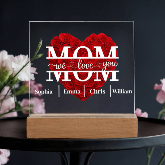Mom We Love You | Personalized  Flower LED Acrylic With Kids’ Names