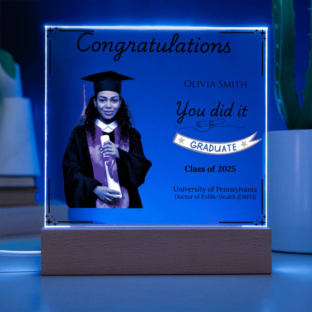 Personalized Graduation Acrylic LED Plaque with Photo | Graduation Gift
