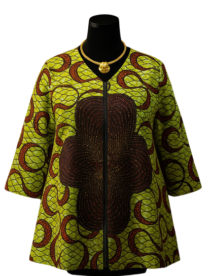 The Abímbọ́lá Top  | Green & Brown Ankara Tunic of Joy