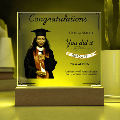 Personalized Graduation Acrylic LED Plaque with Photo | Graduation Gift