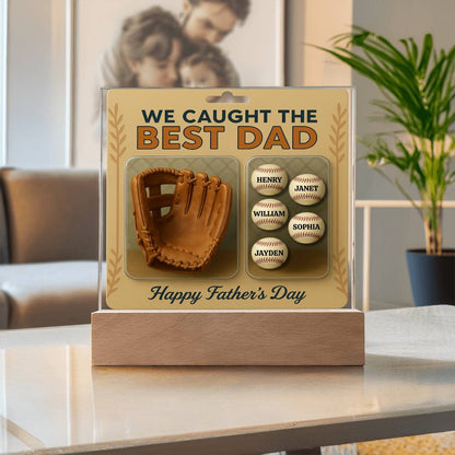 We Caught the Best Dad Baseball & Glove Action Figures Style | Personalized LED Acrylic Plaque | Unique Father's Day Gift for Dad, Gift for Husband