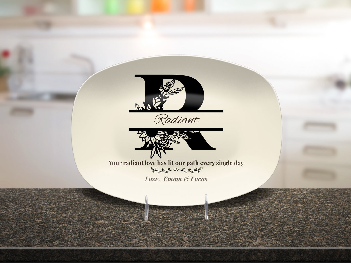 Personalized Monogram Platter Gift for Dad, Custom Name Serving Plate, Unbreakable Keepsake