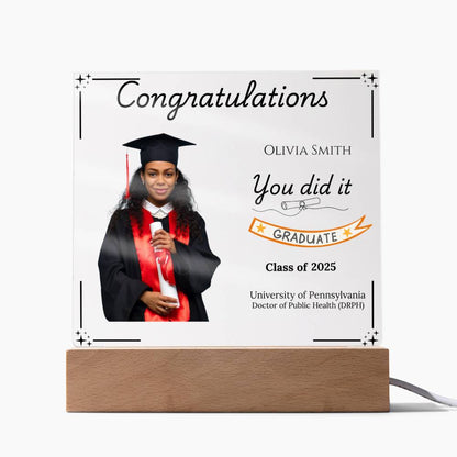 Personalized Graduation Acrylic LED Plaque with Photo | Graduation Gift