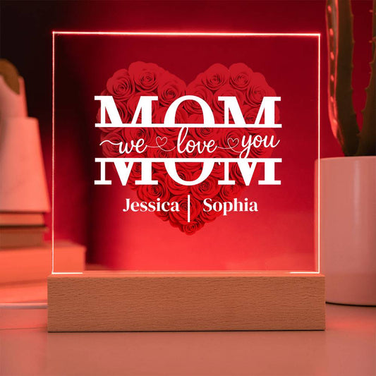 Mom We Love You | Personalized  Flower LED Acrylic With Kids’ Names