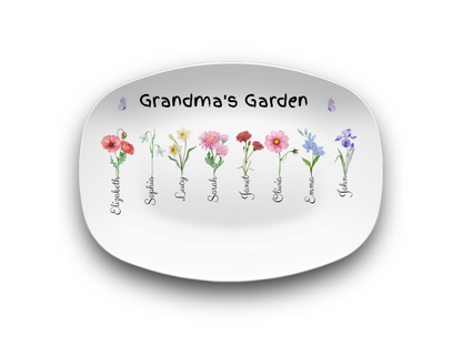 Personalized Birth Flower Platter | Custom for Grandma, Mama, Nana, Gigi & More