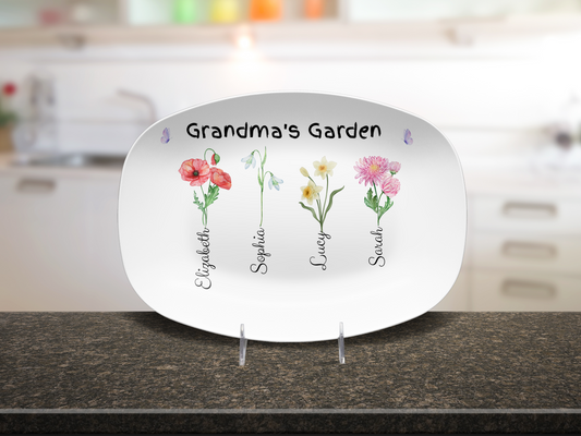 Personalized Birth Flower Platter | Custom for Grandma, Mama, Nana, Gigi & More