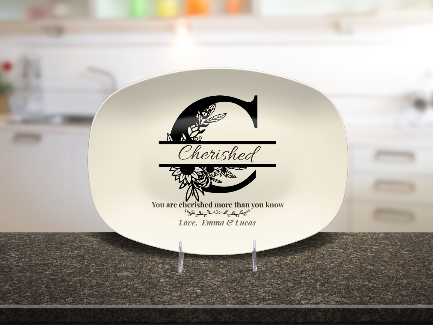 Personalized Monogram Platter Gift for Dad, Custom Name Serving Plate, Unbreakable Keepsake