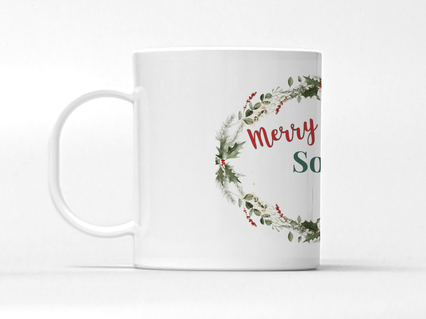 Personalized Christmas Wreath Dinnerware Set | Custom Name Plates, Bowls, Platters & Mugs