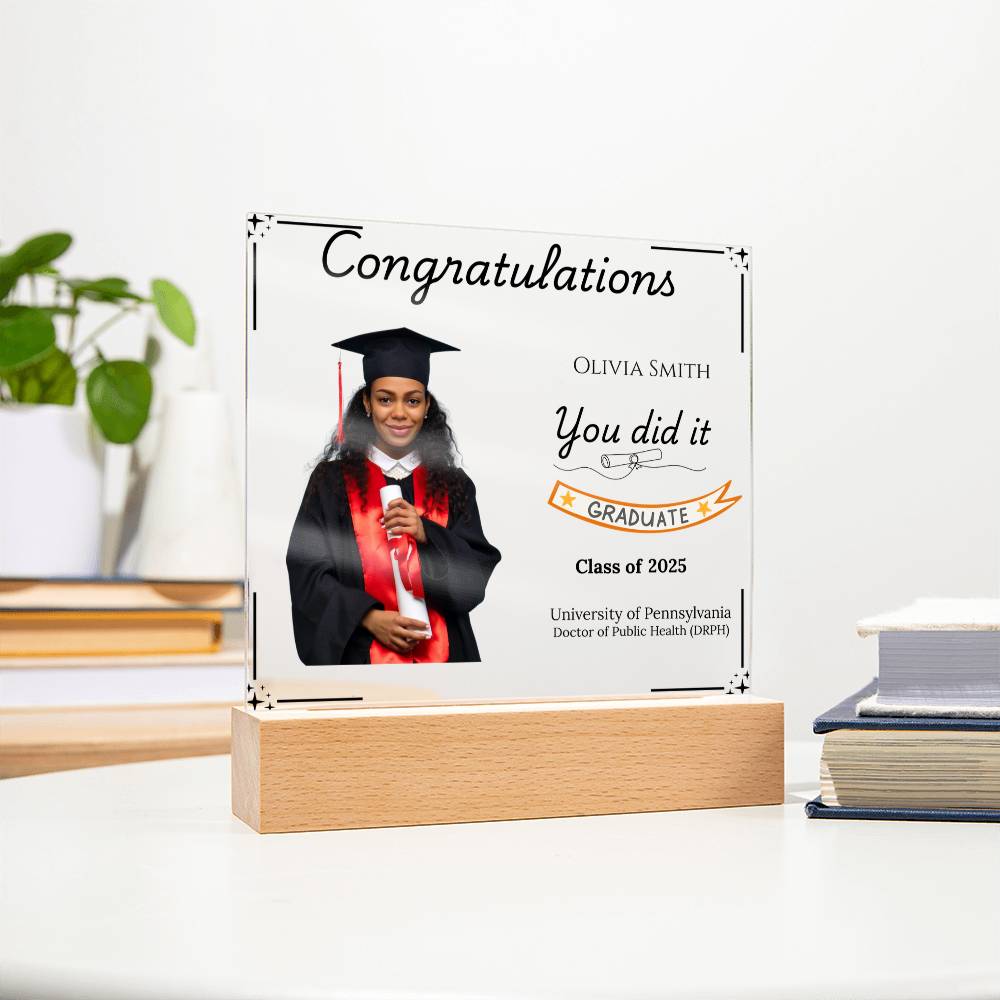 Personalized Graduation Acrylic LED Plaque with Photo | Graduation Gift