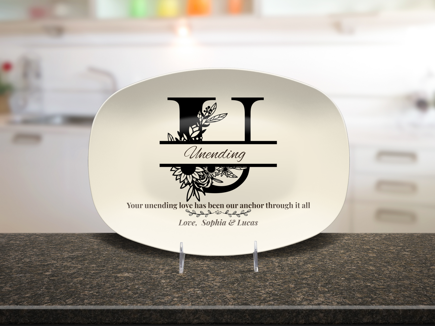 Personalized Monogram Platter Gift for Dad, Custom Name Serving Plate, Unbreakable Keepsake