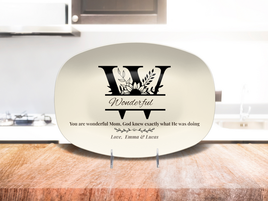 Personalized Monogram Platter Gift for Mom, Custom Name Serving Plate, Unbreakable Keepsake
