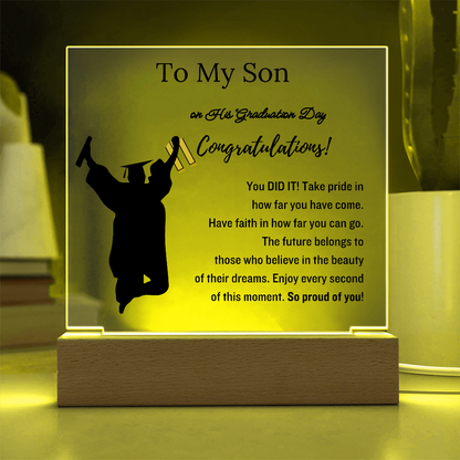 To My Son | Graduation Gift | Acrylic Plaque with Led Base