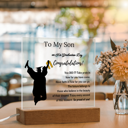 To My Son | Graduation Gift | Acrylic Plaque with Led Base