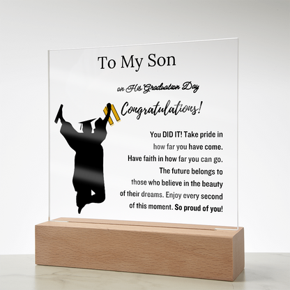 To My Son | Graduation Gift | Acrylic Plaque with Led Base