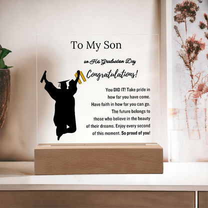 To My Son | Graduation Gift | Acrylic Plaque with Led Base