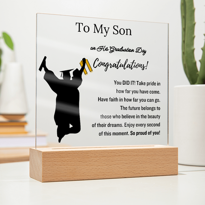 To My Son | Graduation Gift | Acrylic Plaque with Led Base