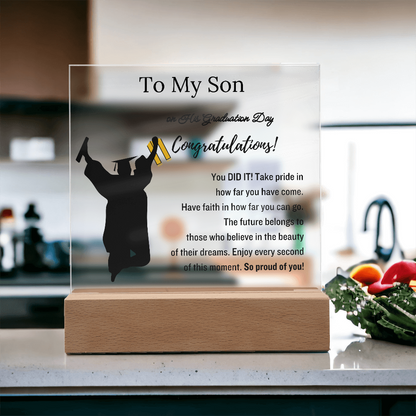 To My Son | Graduation Gift | Acrylic Plaque with Led Base