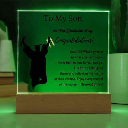 To My Son | Graduation Gift | Acrylic Plaque with Led Base