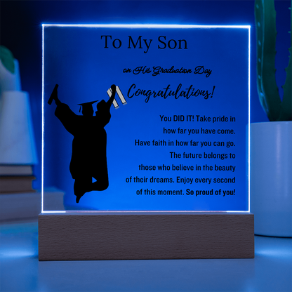 To My Son | Graduation Gift | Acrylic Plaque with Led Base