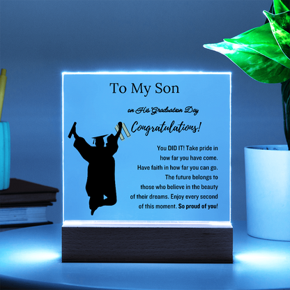 To My Son | Graduation Gift | Acrylic Plaque with Led Base