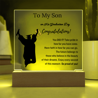 To My Son | Graduation Gift | Acrylic Plaque with Led Base