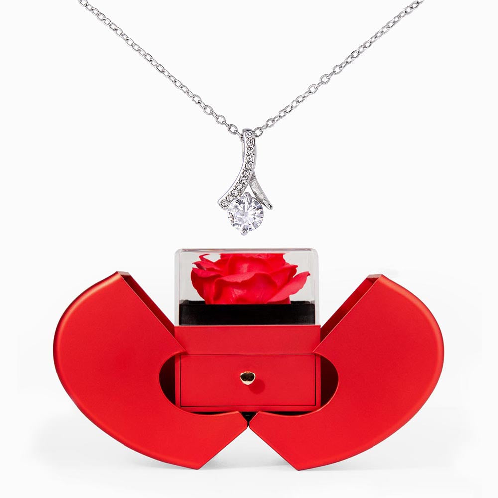Alluring Beauty Necklace & Eternal Rose Heart Box | Romantic Jewelry Gift for Her (Wife, Girlfriend, Mom)