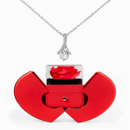 Alluring Beauty Necklace & Eternal Rose Heart Box | Romantic Jewelry Gift for Her (Wife, Girlfriend, Mom)