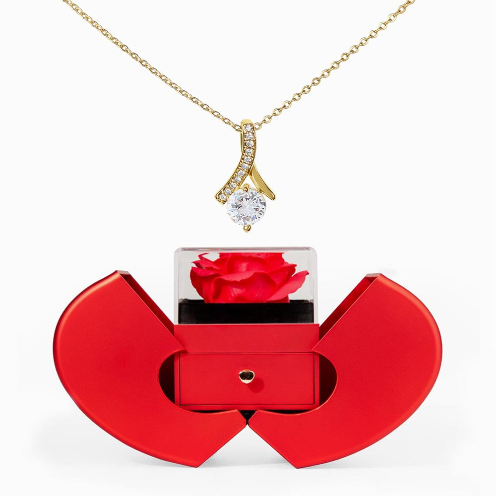 Alluring Beauty Necklace & Eternal Rose Heart Box | Romantic Jewelry Gift for Her (Wife, Girlfriend, Mom)
