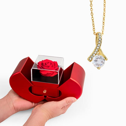 Alluring Beauty Necklace & Eternal Rose Heart Box | Romantic Jewelry Gift for Her (Wife, Girlfriend, Mom)