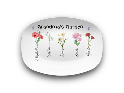 Personalized Birth Flower Platter | Custom for Grandma, Mama, Nana, Gigi & More