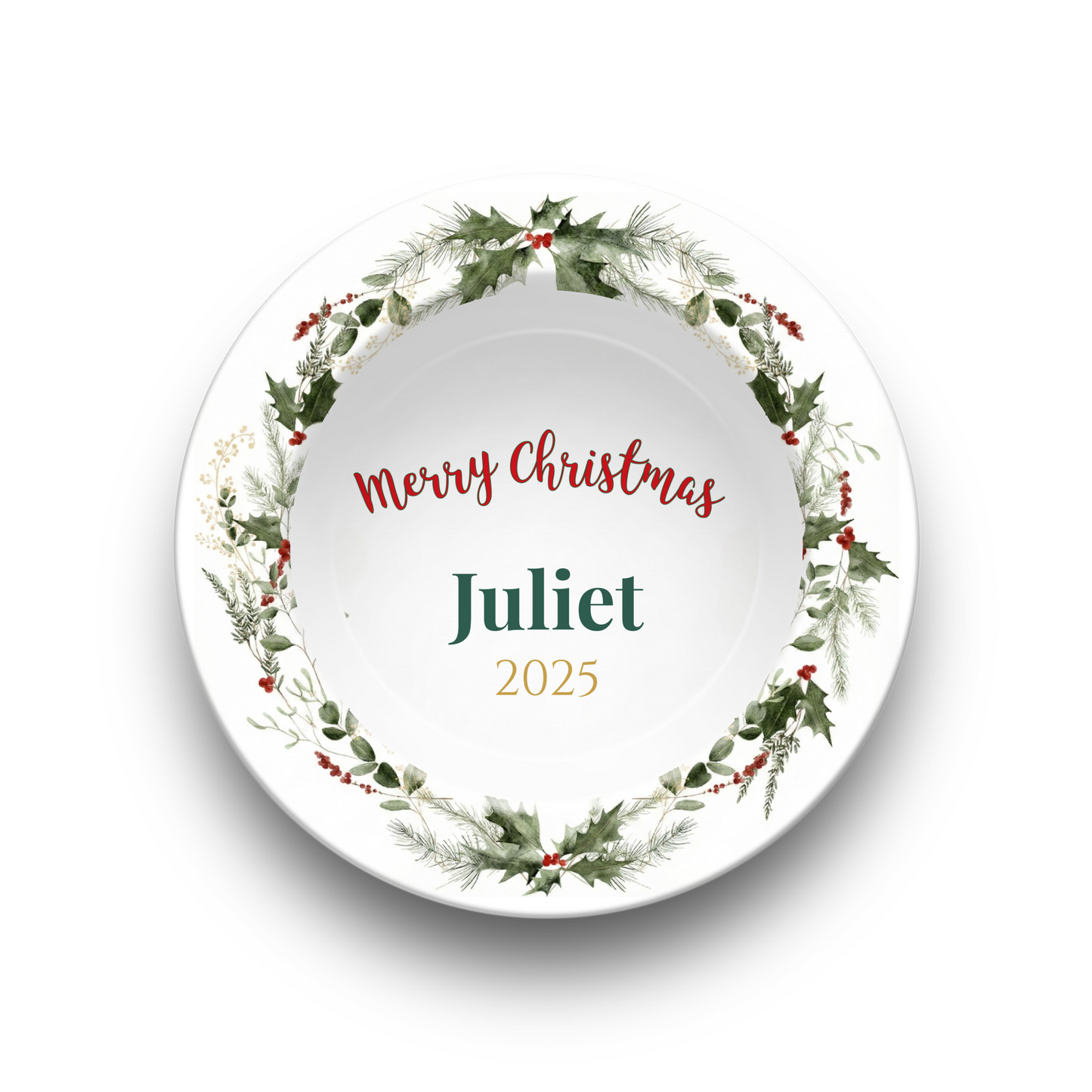 Personalized Christmas Wreath Dinnerware Set | Custom Name Plates, Bowls, Platters & Mugs