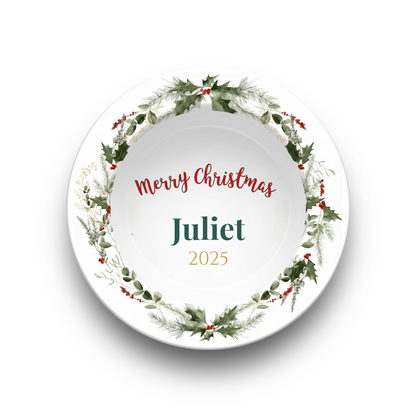 Personalized Christmas Wreath Dinnerware Set | Custom Name Plates, Bowls, Platters & Mugs